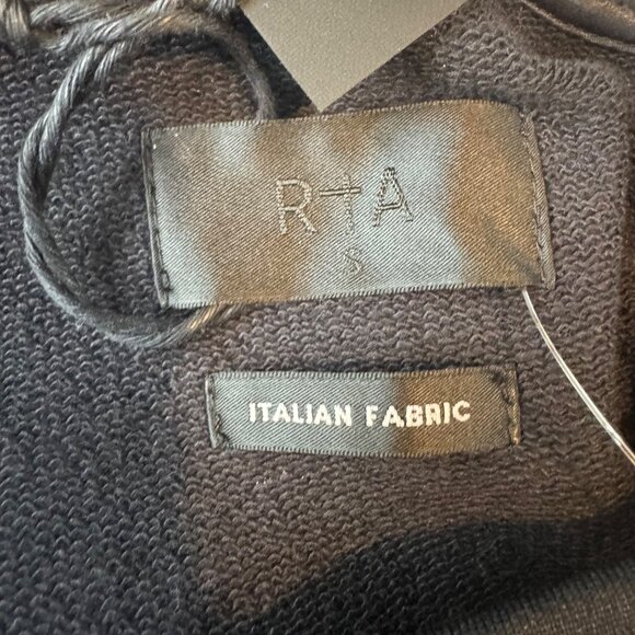 RTA Alessia Sweatshirt Womens Navy Cropped Contras French Terry Satin Panel Sz S - Picture 4 of 11